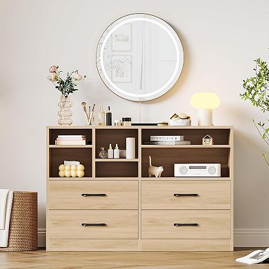 Wooden Dresser Cabinet with Drawers and Adjustable Shelves