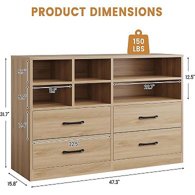 Wooden Dresser Cabinet with Drawers and Adjustable Shelves