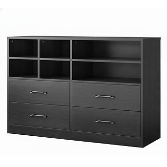 Wooden Dresser Cabinet with Drawers and Adjustable Shelves