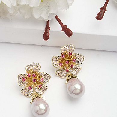 AGP PARIS Diva Collection Zirconia Floral Drop Earrings