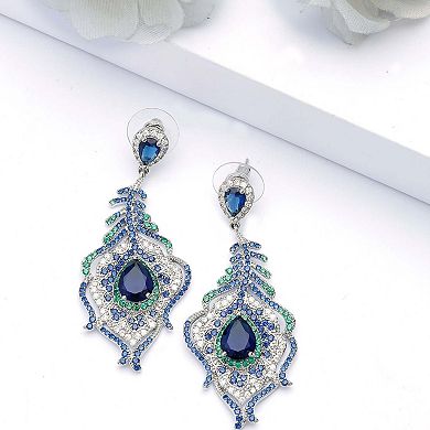 AGP PARIS Dark Blue Peacock Feather Earrings