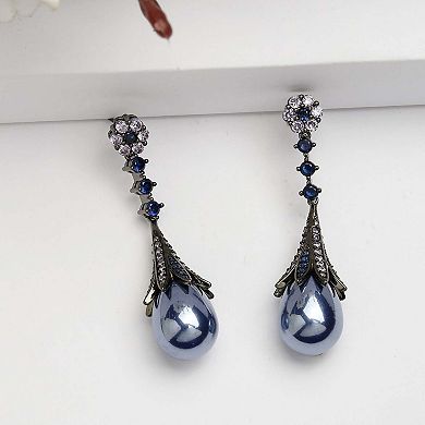 AGP PARIS Diva Collection Vintage Floral Cubic Zirconia Dangling Earrings