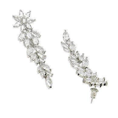 AGP PARIS Diva Collection Long Floral Zirconia Dangle Earrings