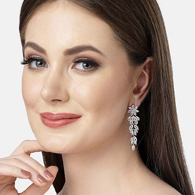 AGP PARIS Diva Collection Long Floral Zirconia Dangle Earrings