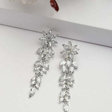 AGP PARIS Diva Collection Long Floral Zirconia Dangle Earrings