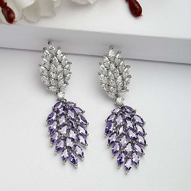 AGP PARIS Diva Collection Cubic Zirconia Clustered Leaf Earrings