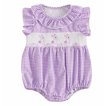 Baby Girls Lavender Smocked Easter Bunny Romper
