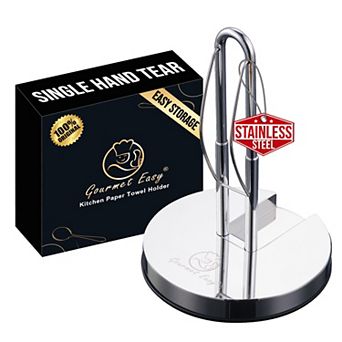 One-hand paper towel holder, adjustable, foldable stainless stand, anti-slip, space-saving