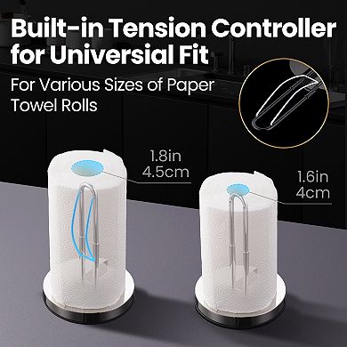 One-hand paper towel holder, adjustable, foldable stainless stand, anti-slip, space-saving