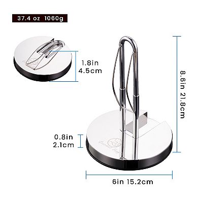 One-hand paper towel holder, adjustable, foldable stainless stand, anti-slip, space-saving