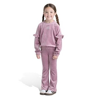 Girls 4-6x adidas 2 pc Long Sleeve Velour Pullover & Flare Leg Pants Set