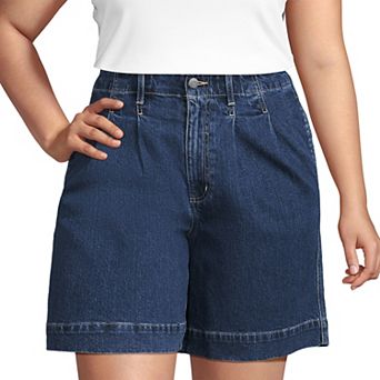 Plus Size Lands' End Soft Denim High Rise Pleated Trouser Shorts