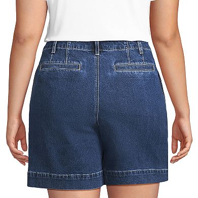 Plus Size Lands' End Soft Denim High Rise Pleated Trouser Shorts
