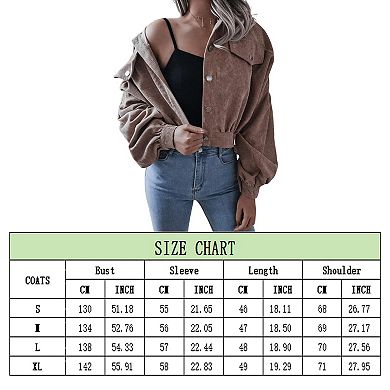 Women's Corduroy Long Sleeve Jacket Collared Button Down Casual Work Blazer Coat