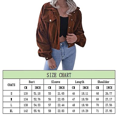 Women's Corduroy Long Sleeve Jacket Collared Button Down Casual Work Blazer Coat