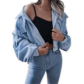 Women's Corduroy Long Sleeve Jacket Collared Button Down Casual Work Blazer Coat