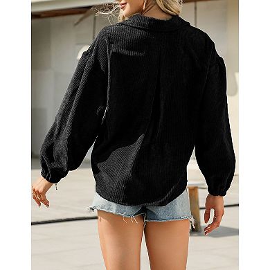 Womens Corduroy Button Down Shirts Long Sleeve Oversized Casual Blouses Tops