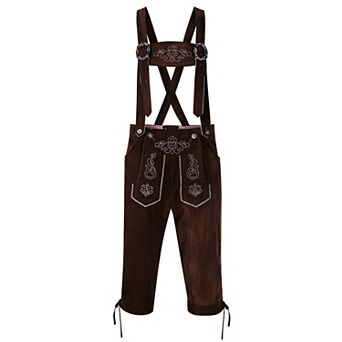 Men German Bavarian Oktoberfest Leather Trousers Costume Overalls Suspenders Pants