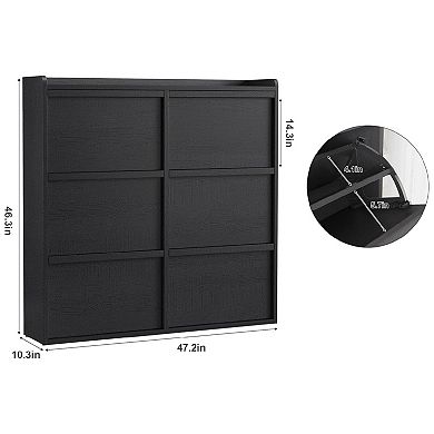 Shoe Cabinet with 6 Flip Drawers, Wooden Shoe Organizer Cabinet with Adjustable Shelf