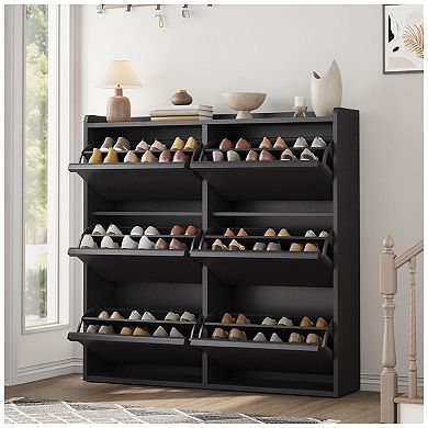 Shoe Cabinet with 6 Flip Drawers, Wooden Shoe Organizer Cabinet with Adjustable Shelf