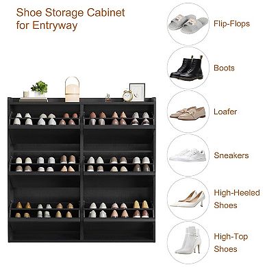 Shoe Cabinet with 6 Flip Drawers, Wooden Shoe Organizer Cabinet with Adjustable Shelf