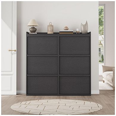 Shoe Cabinet with 6 Flip Drawers, Wooden Shoe Organizer Cabinet with Adjustable Shelf