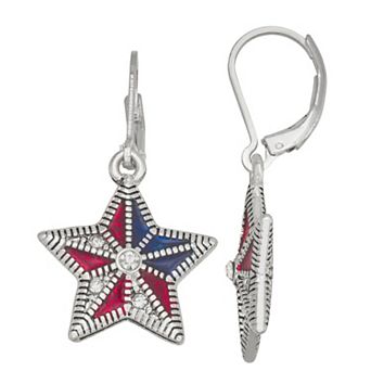 Napier Silver Tone Americana Star Drop Earrings
