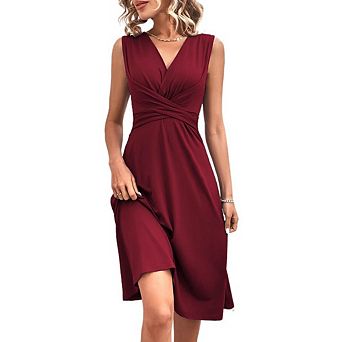 Women's Classic V-Neck Waist Cross Ruffled Dress Fashion Slim Sleeveless Midi Dress Daily Versatile
