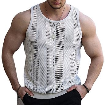Men's Summer Fashion Casual Hollow Knit Tank Top Slim Fit Sleeveless Lightweight Breathable Top