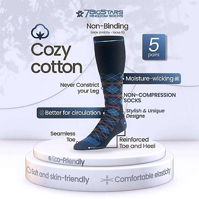 Mens Diabetic Socks Cotton 5 Pack Solid and Patterned Quarter, Crew, Mid Calf, Work, Business Socks