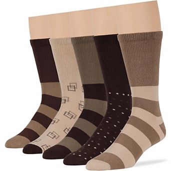 Mens Diabetic Socks Cotton 5 Pack Solid and Patterned Quarter, Crew, Mid Calf, Work, Business Socks