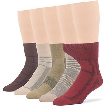 Mens Diabetic Socks Cotton 5 Pack Solid and Patterned Quarter, Crew, Mid Calf, Work, Business Socks