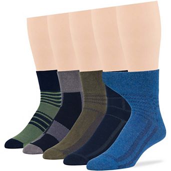 Mens Diabetic Socks Cotton 5 Pack Solid and Patterned Quarter, Crew, Mid Calf, Work, Business Socks