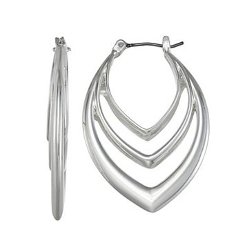 Napier Silver Tone Leaf Hoop Earrings