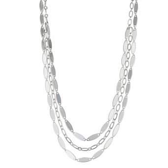 Napier Silver Tone Triple Row Marquise Link Chain Necklace