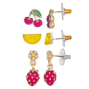 Napier Silver Tone Summer's Dream Fruit Trio Earrings Set