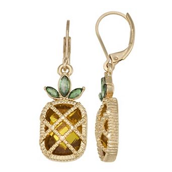 Napier Gold Tone Pineapple Drop Earrings