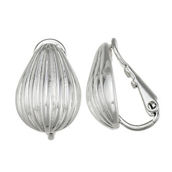 Napier Silver Tone Flutted Shell Stud Clip-On Earrings