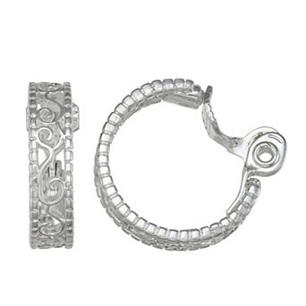 Napier Silver Tone Pattern Hoop Clip-On Earrings