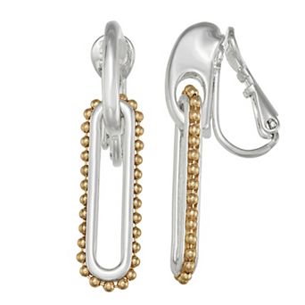Napier Two-Tone Beaded Link Drop Clip-On Earrings