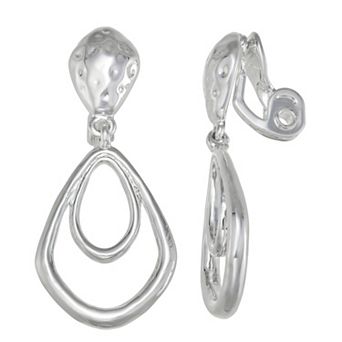 Napier Silver Tone Sculpted Double Teardrop Clip-On Earrings