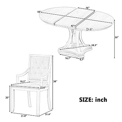 Whisen Retro 5-Piece Dining Table Set with Extendable Round Table and 4 Upholstered Chairs