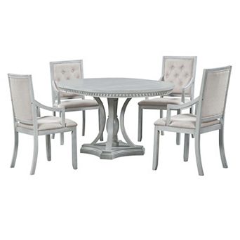 Whisen Retro 5 pc Dining Table Set with Extendable Round Table and 4 Upholstered Chairs