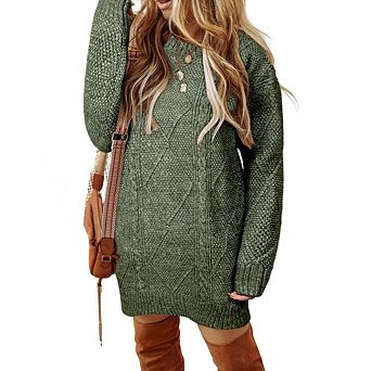 Cable Knit Drop Shoulder Loose Fit Sweater Dress