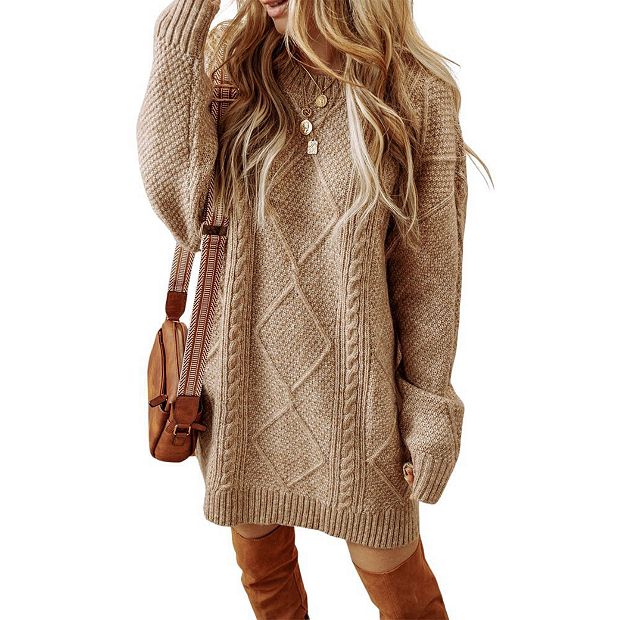 loose fitting sweater dress Cable Knit Drop Shoulder Loose Fit Sweater Dress
