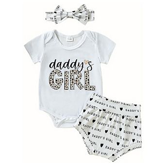 3 pc Set Toddle Baby Girl Clothes Romper Shorts with Headband Summer Outfits