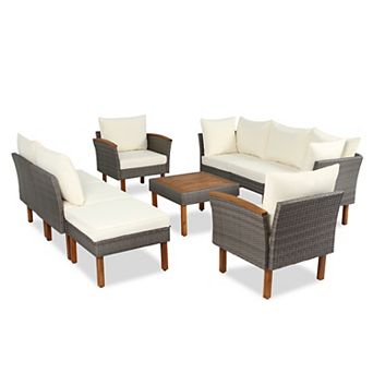 Whisen 9 pc Patio Rattan Furniture Set, Outdoor Conversation Set with Coffee Table