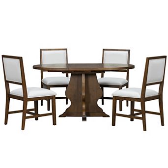 Whisen Farmhouse 5 pc Dining Table Set with Extendable Table and 4 Upholstered Chairs