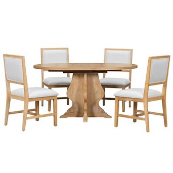 Whisen Farmhouse 5 pc Dining Table Set with Extendable Table and 4 Upholstered Chairs