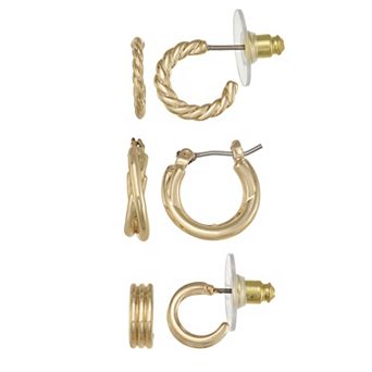Napier 3 pc Gold-Tone Flutted Hoop Earrings Set